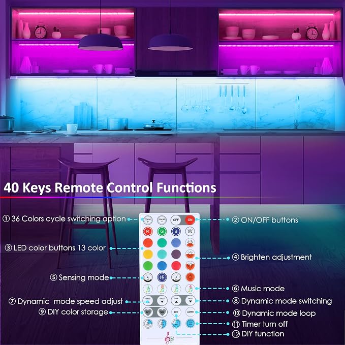 maylit 8 PCS Motion Sensor RGB Under Cabinet Lights Kit | App and Remote Control Led Strip Lights, Music Sync Color Changing Led Lights