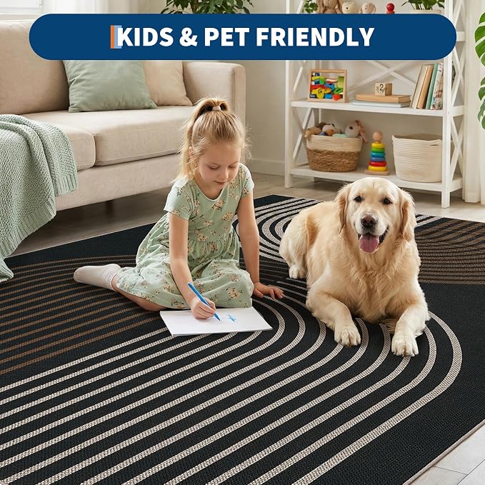 GarveeHome Easy Jute Runner Rugs 2x8 Modern Rainbow Rug for Hallway Kitchen Non Slip Indoor Outdoor Runner Door Mat for Laundry Porch