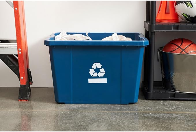 Gracious Living Medium Curbside Blue Box, Plastic 17 Gallon/64 Litre Home Trash Can Refuse and Recycling Bin Container with Built-in Handles (12 Pack)