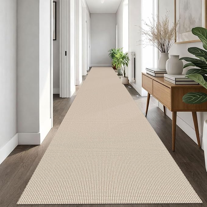 IOHOUZE Washable Exrea Long Hallway Runner Rug 3x20 Non Slip Rubber Backed Kitchen Runner Entryway Runner Indoor, Woven Rugs Floor Carpet for Kitchen Hall Entryway, Cream/Beige