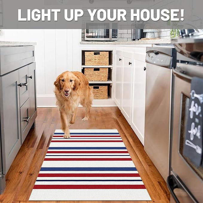 IOHOUZE 2.3'x3.6' Red White Blue Front Door Rug, USA 250th Anniversary Patriotic Doormat, Washable Front Porch Welcome Mat for Memorial Day, 4th of July, and Independence Day Entrance Outdoors Decor