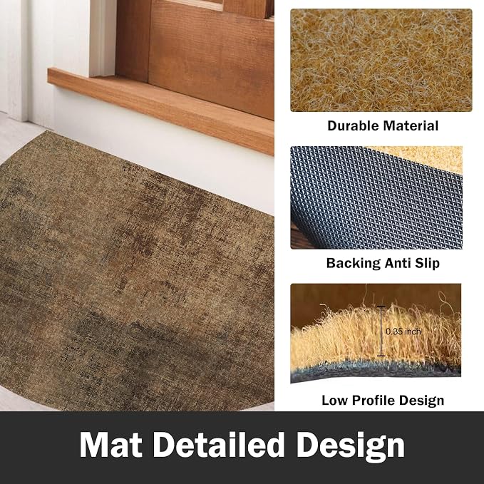 TOMWISH Door Mat Outdoor Entrance Brown Doormat-Semicircular Durable Front Door Mat for Outside Inside Entryway Keeps Your Floors Clean Decorative Design Indoor Rug for Kitchen Living Room 18" X 30"