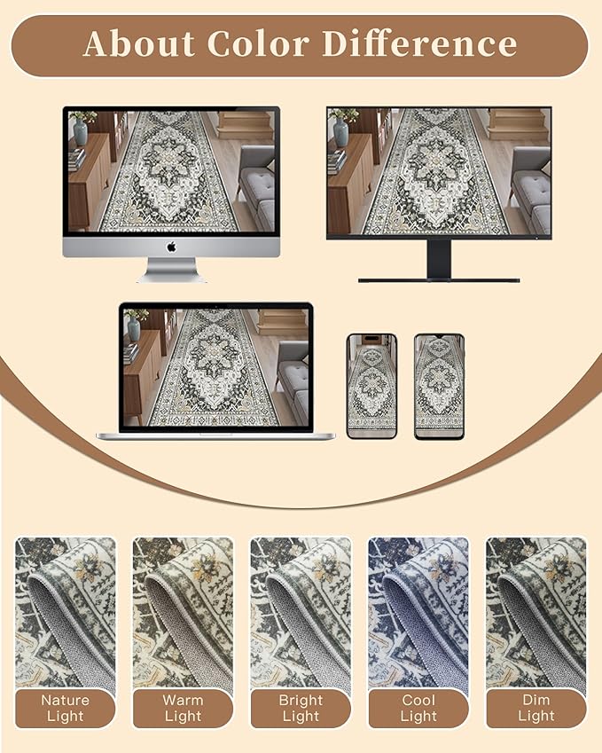 Madane Hallway Runner 3x8, Kitchen Rugs Washable Entryway Rug Vintage Kitchen Runners Non Slip Indoor Area Rug Farmhouse Carpet Runner for Bathroom Living Room Bedroom (3 X 8, Black)