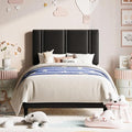 Allewie Twin Size Platform Bed Frame with Adjustable Headboard | Plush Velvet Upholstered, Vertical Channel Tufted, Sturdy Wood Slats, No Box Spring Needed, Easy Assembly, Black