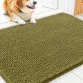 Smiry Dog Door Mat for Muddy Paws 30x17, Absorbent Dirt Trapper, Non-Slip Washable Chenille Entryway Rug for Inside Floor, Willow Green, Classic Solid