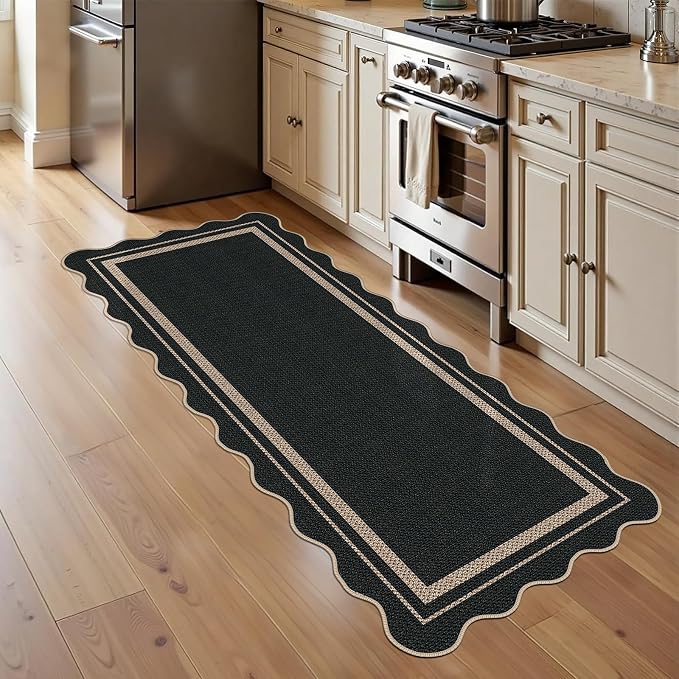 Easy Jute Runner Rug 2x5, Black Indoor Outdoor Carpet, Washable Non-Slip Floor Mat for Entryway Hallway Kitchen Porch