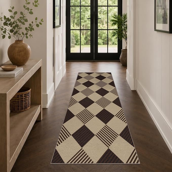 JTJ Easy Jute Geometric Outdoor Runner Rug 2x6, Washable Kitchen Runner Rug, Indoor Outdoor Farmhouse Non Slip Rug for Patio, Porch, Entryway, Laundry Room and Living Room