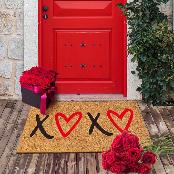 Ceenna Valentine's Day Coir Doormat Outdoor Indoor XOXO Love Hearts Welcome Door Mat Valentine's Day Rug Front Door Mat for Porch Decor Gifts, 16 x 28 Inch