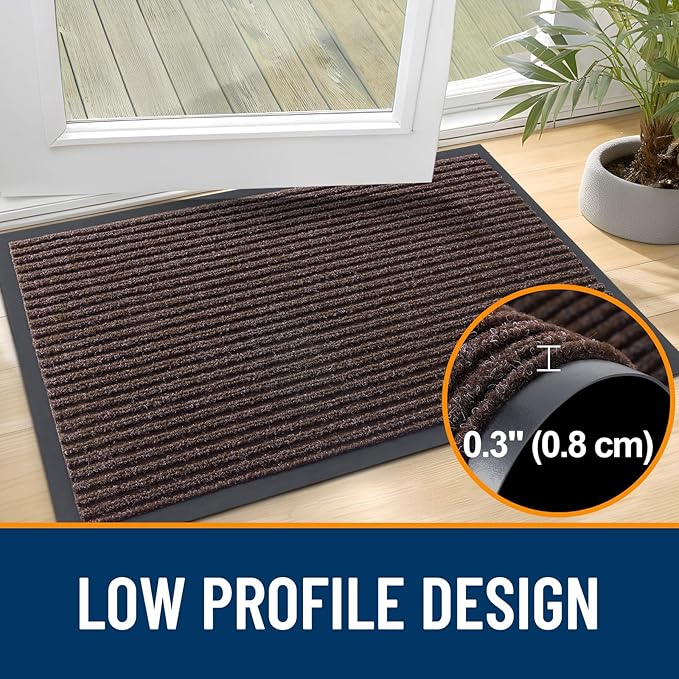 OLANLY Front Door Mat Indoor Outdoor Entrance, Waterproof Heavy Duty Doormat, Fade Resistant, Low Profile, Easy Clean Patio Porch Welcome Floor Mats for Entry, 59x30, Tan