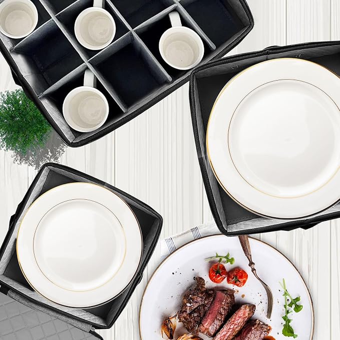 5 PACK China Storage Containers-Quilted Mug Storage and Moving Boxes for Dishes,Dish Packing Supplies for Moving,Dinnerware &Accessories,Holds a total of 48 plates (4 sizes) and 12 cups(Grey) | Holds 48 Plates (4 sizes) and 12 Cups,Dish Packing Supplie...