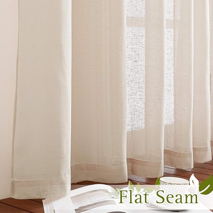 NICETOWN Semi Sheer Beige Curtains 84 inches Long, Grommet Retro Linen Curtains - Image 6