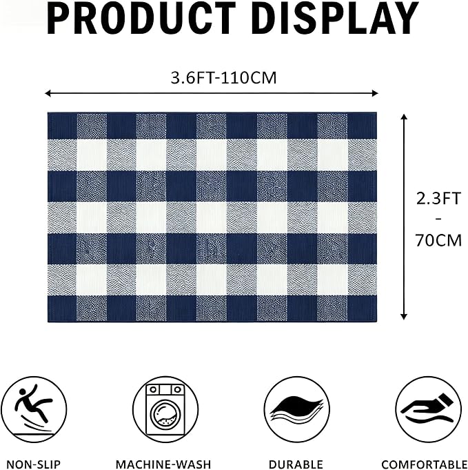 SEEKSEE Buffalo Plaid Outdoor Rug 27.5x43 Navy Blue and White Front Door Mat, Layering Rug for Porch, Washable Doormat, Front Porch Rug for Outdoor Entrance Entryway Patio Porch Decor