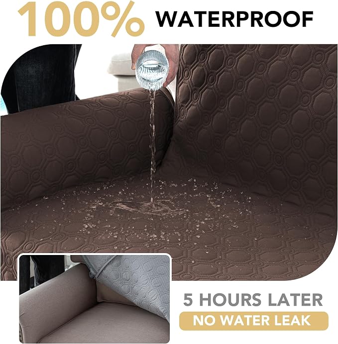 H.VERSAILTEX 100% Waterproof Recliner Chair Covers, Recliner Covers Non-Slip Stay in Place, Thick Cover for Recliner Chair with Pocket, Dog Couch Cover Protector Washable(Brown, 28")