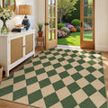 Lessymo Checkered Easy Jute 5x7 Rugs, Washable Patio Rug for Living Room | Farmhouse Indoor Outdoor Area Rug, Non Slip Carpet for Bedroom Backyard Dining Room, Geometric Diamond Green/Beige