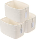 XUANGUO Woven Cotton Rope Storage Baskets 15x10x9.3" 3 Pack White | Decorative rectangular storage baskets for shelves and closets; storage bins organize clothes, toys, books and nursery items.