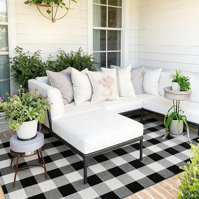 Buffalo Plaid Rug 4' x 6', Black and White Washable Farmhouse Checkered Rug, Non-Slip Indoor Outdoor Floor Mat for Living Room, Bedroom, Entryway, Kitchen, Laundry Room, Patio, Porch