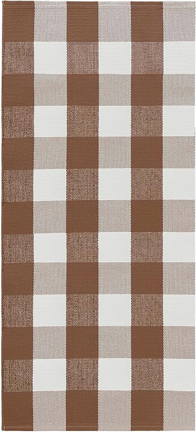 KILOCOCO Buffalo Plaid Checkered Rug 27.5x43 in Brown White Front Door Rug | Cotton Woven Outdoor Rug, Machine Washable Front Door Mat, Indoor Entryway Rug, Low Pile Welcome Mats for Farmhouse