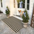 KIMODE Black and Khaki Striped Outdoor Rug 3'x 5', Washable Reversible Fall Outdoor Patio Rugs, Cotton Hand-Woven Farmhouse Welcome Layered Door Mats for Front Door, Entryway, Porch Decor