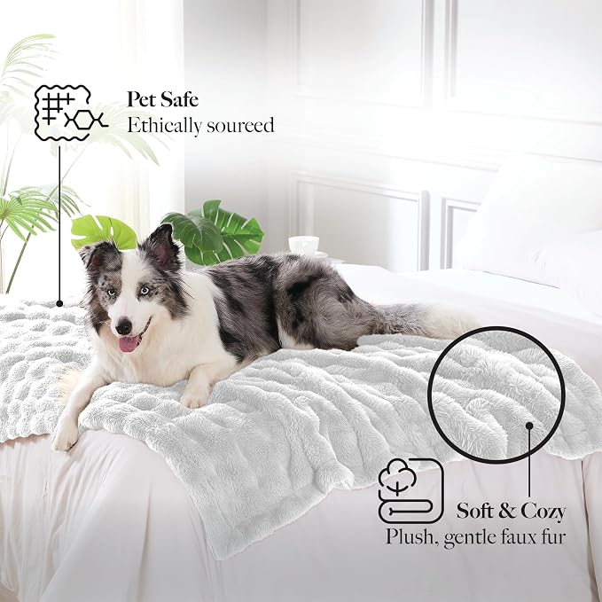 Modern Threads Water-Resistant Faux Rabbit Fur Pet Blanket for Dogs & Cats – Ultra-Soft Couch, Bed & Crate Protector, 30x40 White