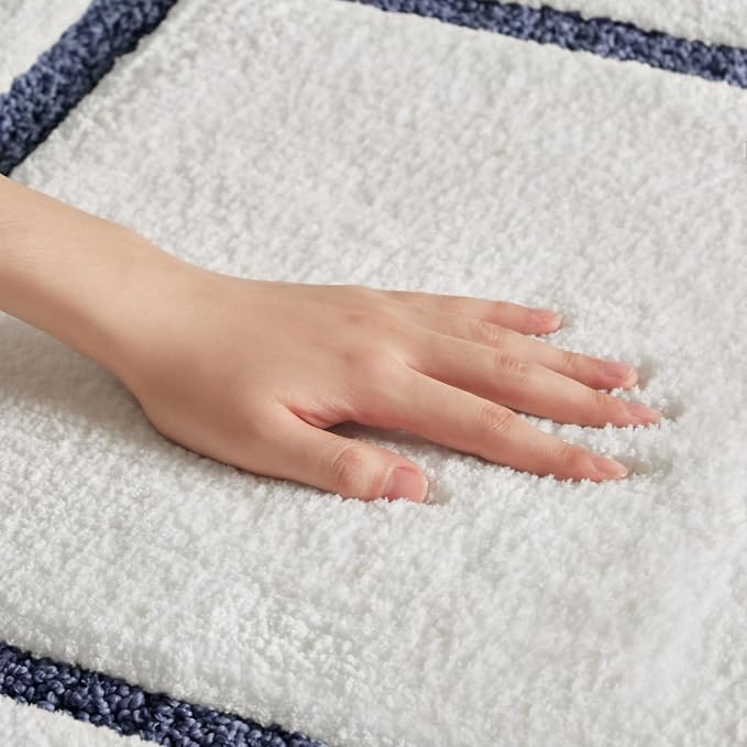 Madison Park Roan Border Tufted Bath Rug Non-Slip Absorbent, 17 x 24, Navy | Microfiber, Soft Pile, Machine Washable, OEKO-TEX Certified, Plush Bathroom Mat, Non Slip TPR Backing