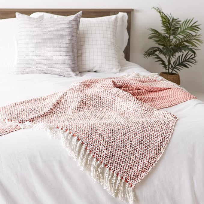 DII Woven Throw Collection 100% Cotton, Basketweave, 50x60, Spice