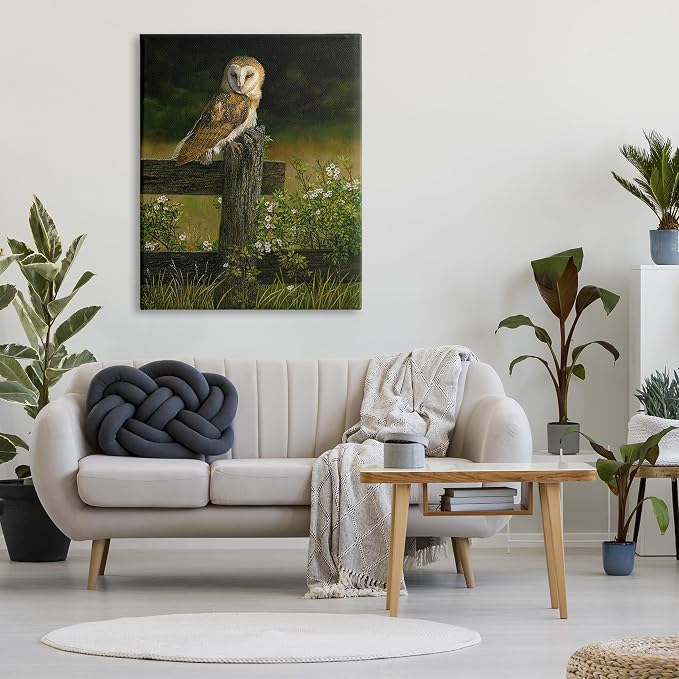 Stupell Industries Barn Owl Fence Woodland, 36 x 48 Inch Canvas Wall Art | Stupell Industries · By Karla Mann · Ready to hang · Perfect for farmhouse decor · Made in USA
