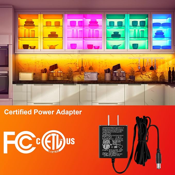 maylit 10 PCS RGB Under Cabinet Lights with App and Remote Control | Music-Sync Color-Changing LED Strips with ETL Listed Power Adapter for Cabinets, Counters, Shelves and Bookcases, 16.4 ft