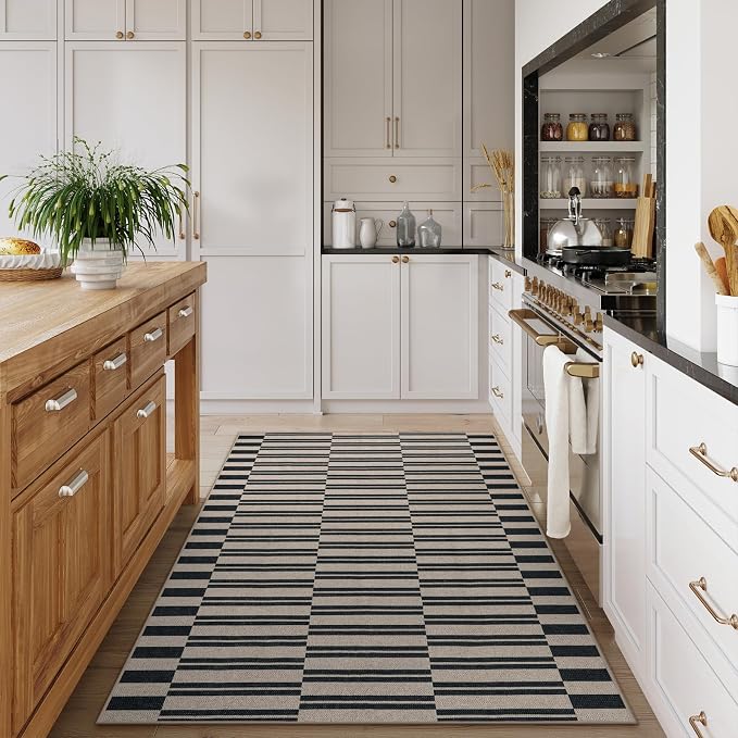Lahome Striped Easy Jute Outdoor Patio Rug, 3x5 Washable Rugs for Porch | Indoor Living Room Area Rugs Non Slip Black, Modern Farmhouse Neutral Carpet for Entryway Backyard Bedroom Rv
