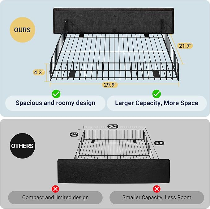 Allewie Upholstered Full Size Platform Bed Frame with 4 Storage Drawers and Headboard, Diamond Stitched Button Tufted, Mattress Foundation with Wooden Slats Support, No Box Spring Needed, Black