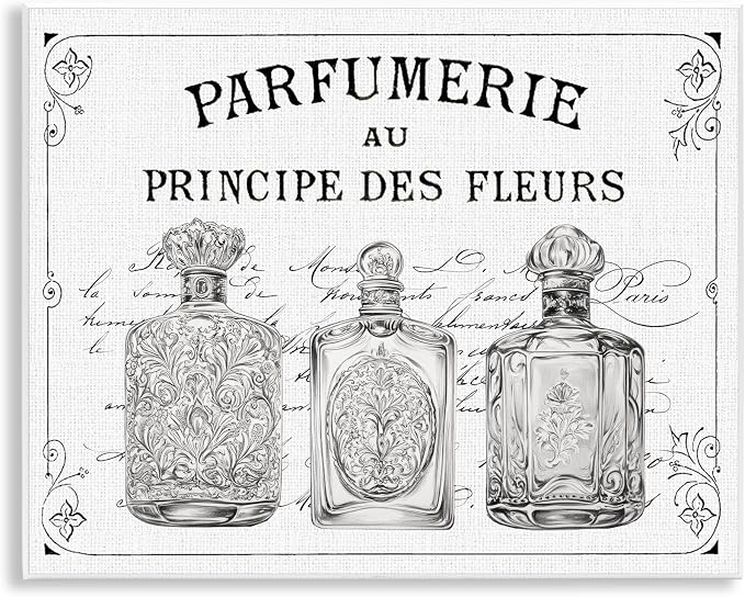 Vintage French Perfumery, 11 x 14 Inch Mounted Print on Wall Plaque | Stupell Industries · By Lettered and Lined · Ready to hang · Elegant French country charm for bathroom or hallway
