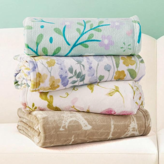 Oversized Plush Throw Blanket 60" x 70", Talia Floral Chambray Blue