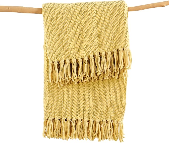 Home Soft Things Yellow Throw Blanket Knitted Tweed Throw 60'' x 80'', Jojoba Yellow, Super Soft Cozy Warm Comfortable Breathable Throw for Living Room Chair Couch Bed Sofa Bedroom Home Décor
