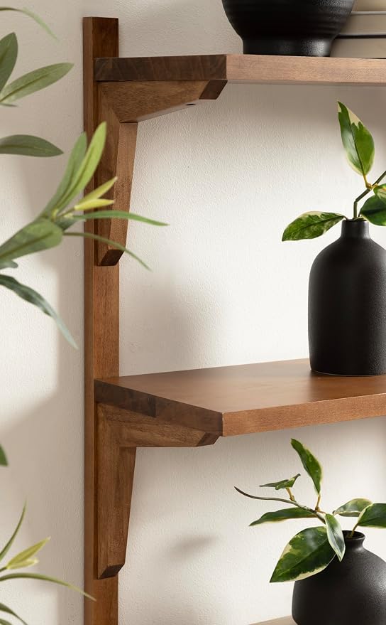 Kate and Laurel Meridien Modern Three-Tier Wooden Shelves, 18 x 9 x 32, Rustic Brown, Stunning Tiered Wall Shelf for Storage and Display as Cute Nursery Shelving or Bedroom Storage