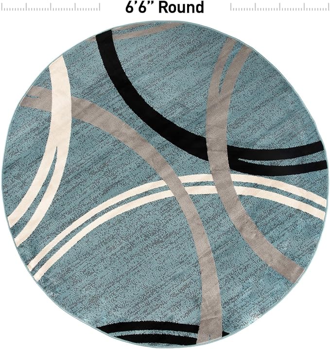 Rugshop Wavy Circles Playroom Modern Jute Backing Round Rug Blue 6'6" | Round, Size 6'6", Living Room, Bedroom, Dining Room, Home Office, Kitchen, Entryway, Hallway, Nursery, Kids Room, Guest Room
