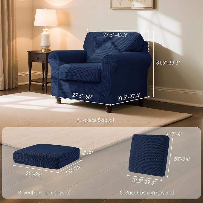 SUBRTEX 3 Pieces Stretch Sofa Slipcover Sets Couch Cover Sets Backrest Cushion Covers Furniture Protector Collection Set for Oversize Sofa Loveseat Chair Slip Covers(Small, Navy)