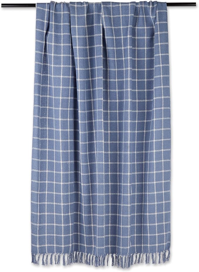 DII Transitional Checked Plaid Woven Throw, 50x60, Stonewash Blue (Pack of 2)