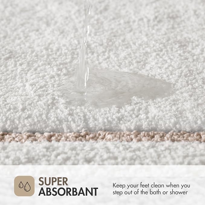 Madison Park Roan Border Tufted Bath Rug Non-Slip, 24 x 36, Beige | Microfiber, Soft Pile, Machine Washable, OEKO-TEX Certified, Plush Bathroom Mat, Non Slip TPR Backing