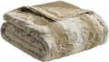 Madison Park Zuri Faux Fur Reversible Throw Blanket, 50 x 60 in, Sand | Oversized Soft Plush, Luxury, Animal Stripes, Mink Reverse, Modern, All Season, for Bed Sofa Couch, OEKO-TEX Certified