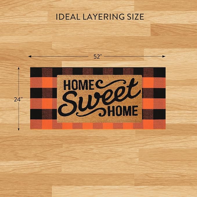Uphome Bufflo Plaid Outdoor Rug 2'x4.3', Fall Decor Checkered Front Door Mat, Indoor Outdoor Farmhouse Porch Rug for Layered Door Mats, Washable Halloween Black/Orange Runner for Patio Entryway