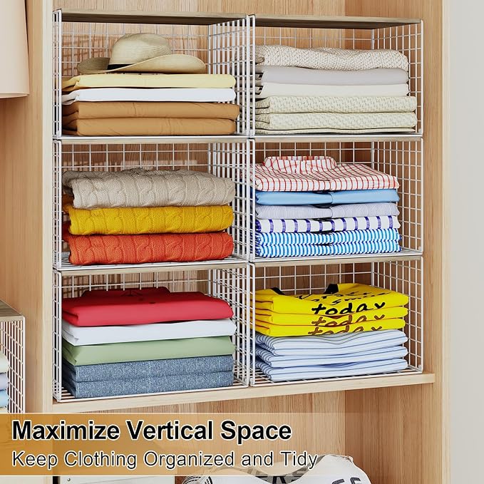 Closet Organizers And Storage Shelf, 3Pack Stackable Closet Storage Bin Basket For Clothes Sweaters With Top Board, Widened Opening, Heightened Height, Large Capacity Sturdy Clothing Storage Organizer