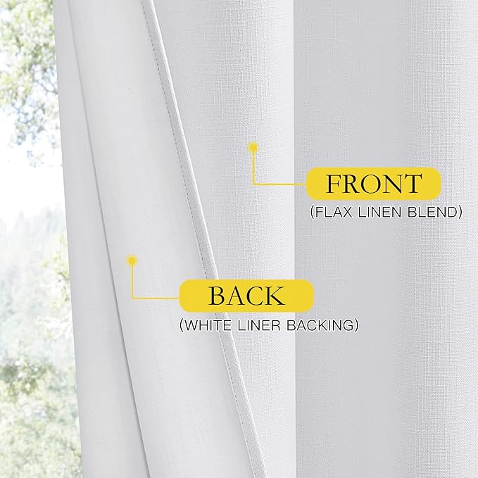 NICETOWN 100% Absolutely Blackout Linen Curtains with Thermal Insulated White Liner, White, 34 inches Wide, 60 inches Length Energy Saving Curtains for Cupboard 2 Panels Set, Vertical Blinds