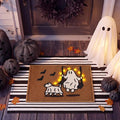 Moucuny 2 Pcs Halloween Coir Doormat Outdoor Cute Ghost with Dog Mat, Black and White Stripe Area Rug Halloween Outdoor Doormat for Front Door Porch Entryway Decor, 16'' x 28'', 24'' x 35''