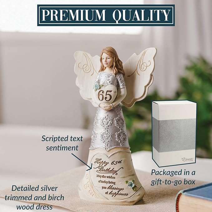 Pavilion Gift Company 65th Birthday - 6" Angel Holding a Heart, Beige