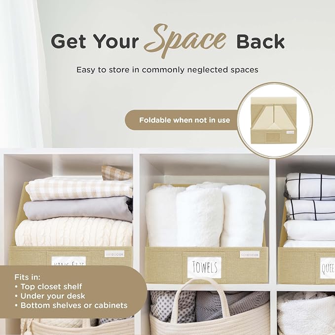 VIVIDECOR Open Front Trapezoid Closet Bins, Fabric Storage Bins for Shelves, 3 Pack