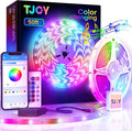 TJOY 50ft Bluetooth LED Strip Lights, Music Sync 5050 LED Light Strip RGB Color Changing LED Lights Strip with Phone Remote, LED Lights for Bedroom Kitchen TV Party TIKTOK DIY (APP+Remote +Mic) | Music Sync Rope Lights via Bluetooth for Room Decor, Str...