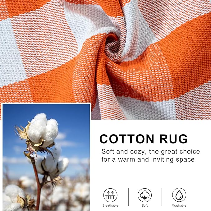Collive 3x5 Buffalo Plaid Checkered Outdoor Rug, White and Orange Halloween Fall Decor Door Mat, Washable Front Doormat Outside Entrance, Layered Welcome Mat Porch Cotton Area Rugs for Entryway Patio