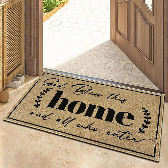 Door Mat Home Mats for Front Door Indoor Outdoor Entrance Welcome Mats with Non-Slip Backing God Bless Mat for Family Housewarming Gifts Durable Porch Hallway Floor Rugs Home Decoration 16.9"x29.9"