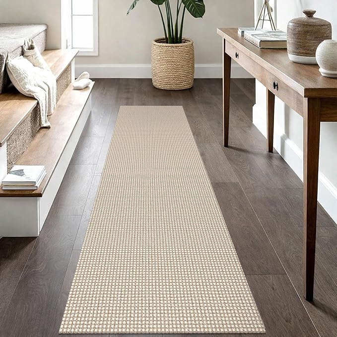 IOHOUZE Washable Runner Rug 2x8 Non Slip Rubber Backed Hallway Runner Entryway Runner Indoor, Kitchen Rugs Woven Cotton Floor Carpet for Kitchen Hall Entrance Bedroom, Cream/Beige