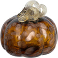 Boston International Handblown Art Glass Pumpkin Thanksgiving Halloween Decorations for Home, Small, Coffee Brown