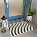 OJIA Front Door Mat 24"x35" Front Door Rug Outdoor Mat Porch Rug Doormat | Black Cream Striped Rug Machine Washable Entry Rug Cotton Woven Indoor Outdoor Small Area Rugs for Entrance/Entryway Decor